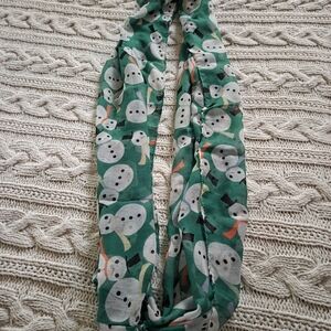 Playful Snowman Print Scarf - Green